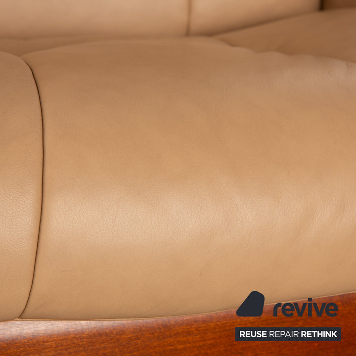 Stressless Windsor Leather Two Seater Beige Brown Sofa Couch Manual Function