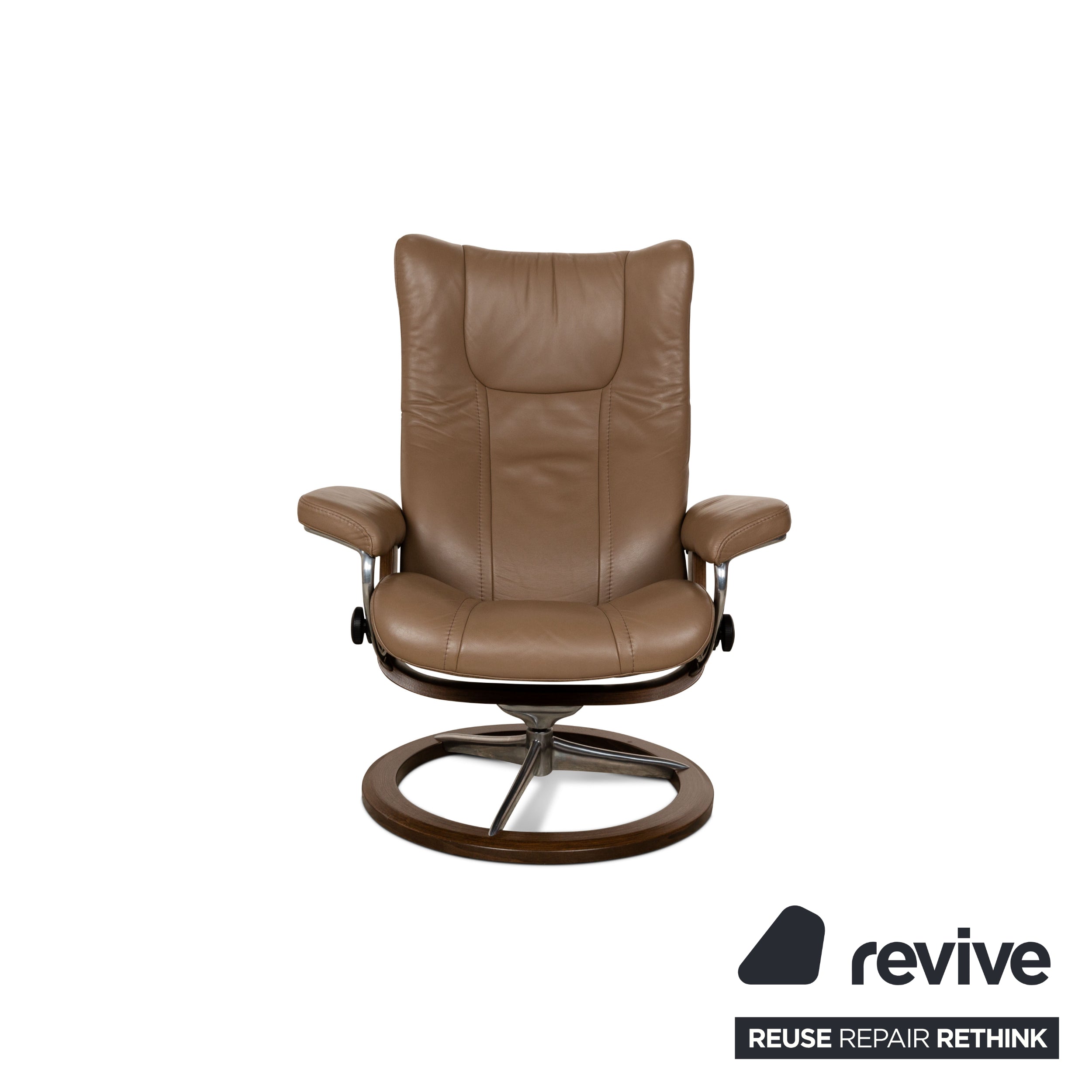 Fauteuil en cuir Stressless Wing marron avec tabouret à fonction manuelle