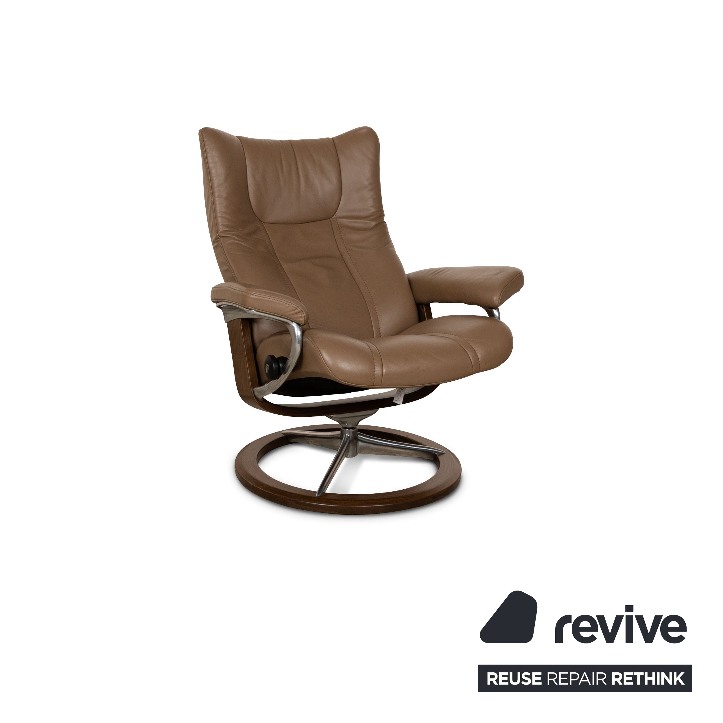 Fauteuil en cuir Stressless Wing marron avec tabouret à fonction manuelle