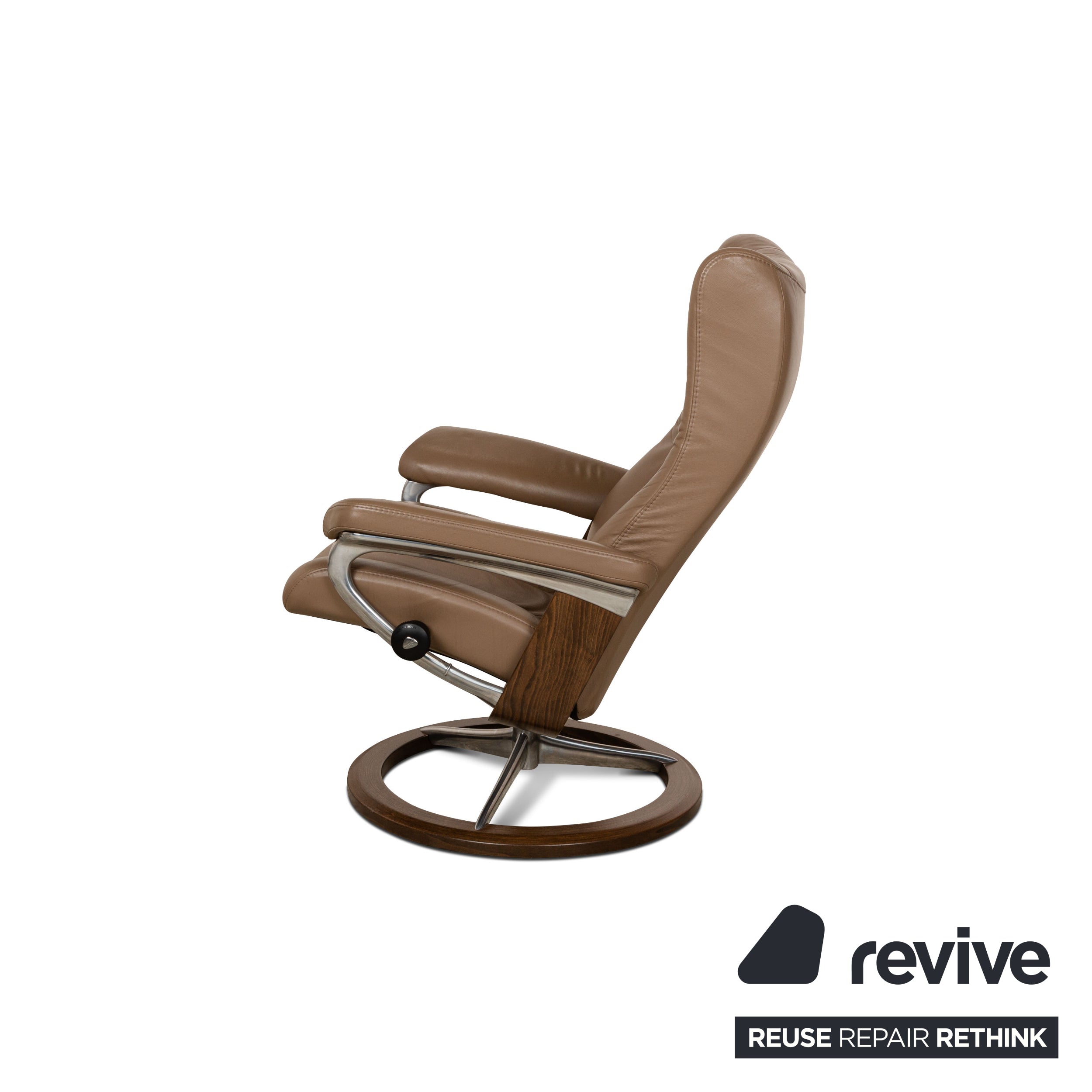 Fauteuil en cuir Stressless Wing marron avec tabouret à fonction manuelle