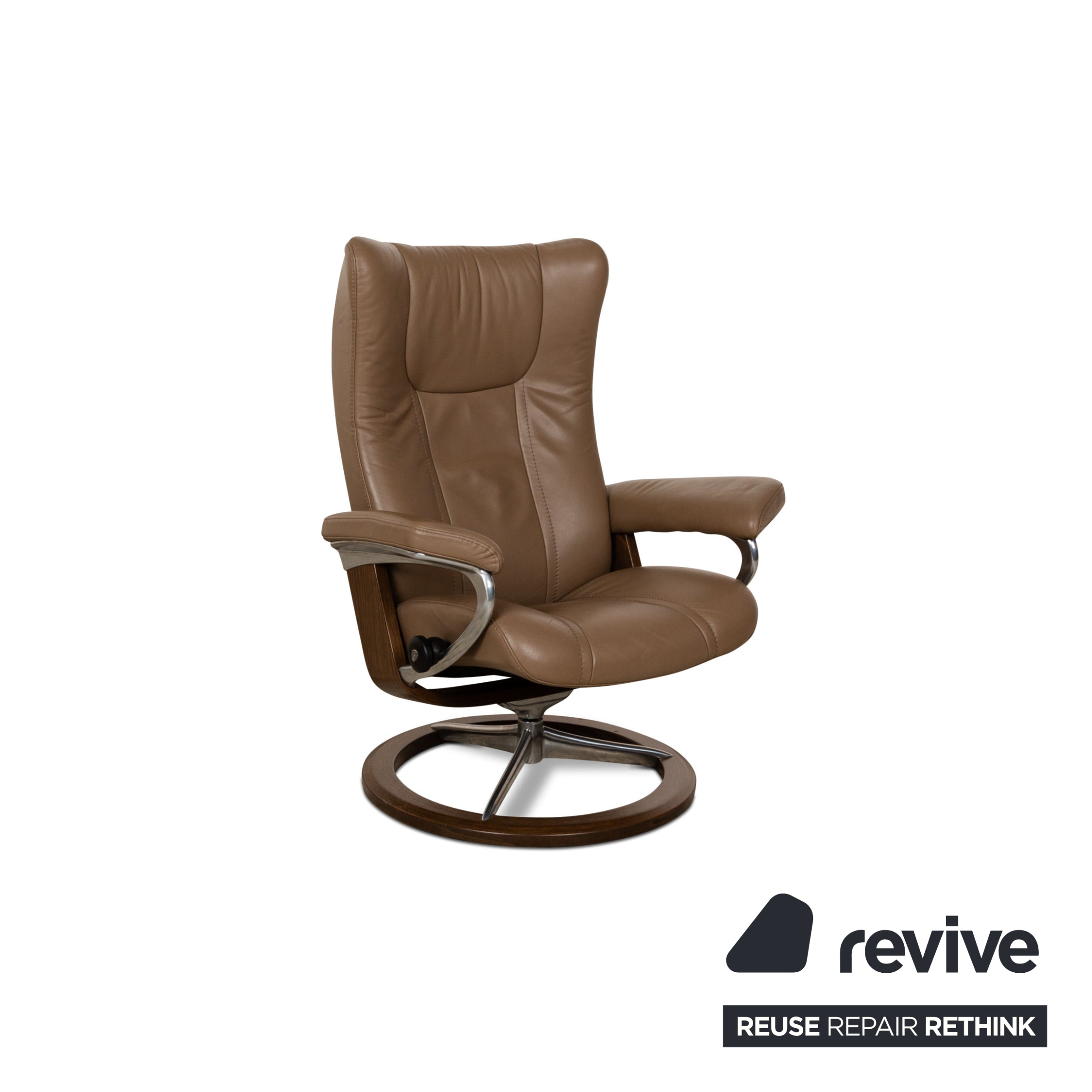 Fauteuil en cuir Stressless Wing marron avec tabouret à fonction manuelle