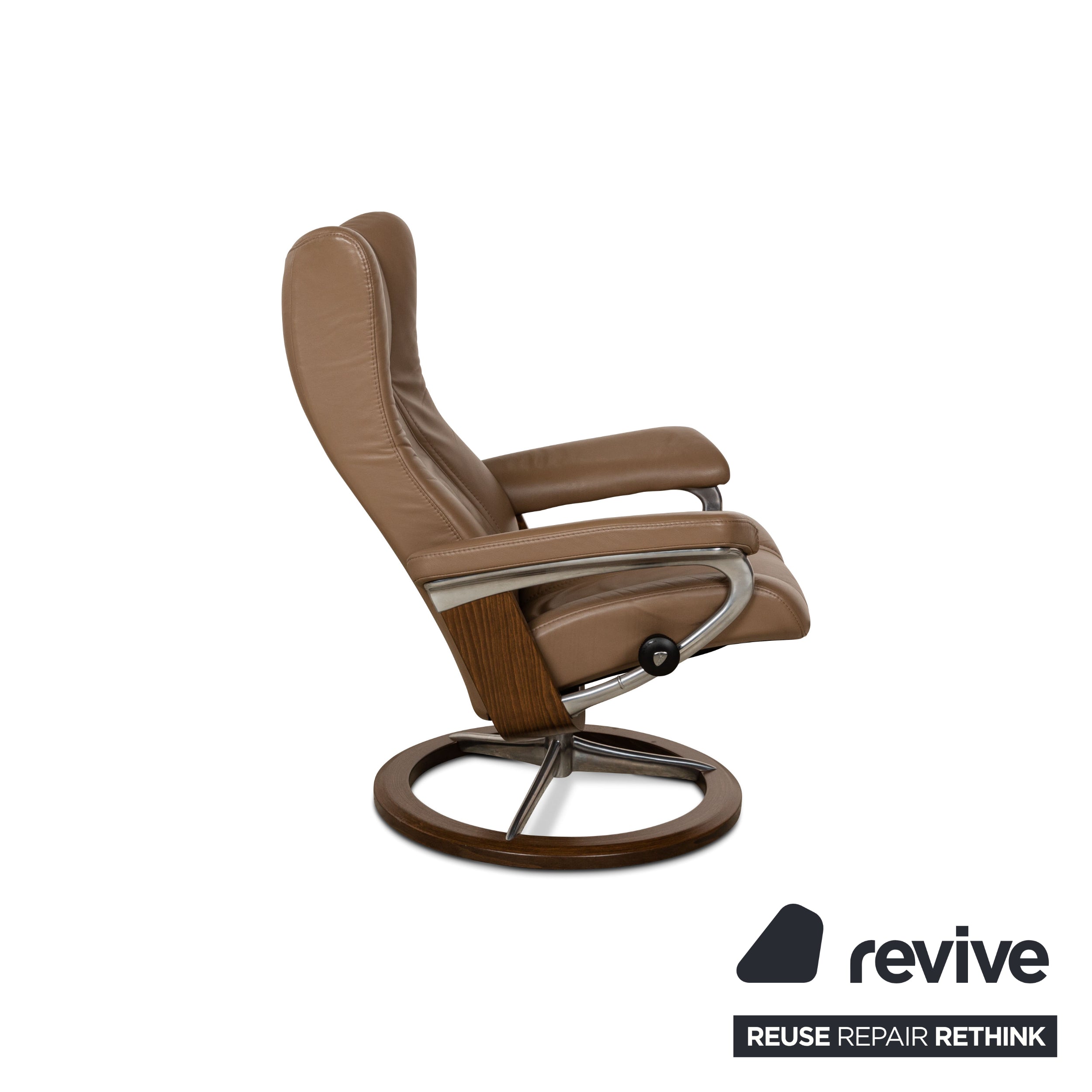 Fauteuil en cuir Stressless Wing marron avec tabouret à fonction manuelle