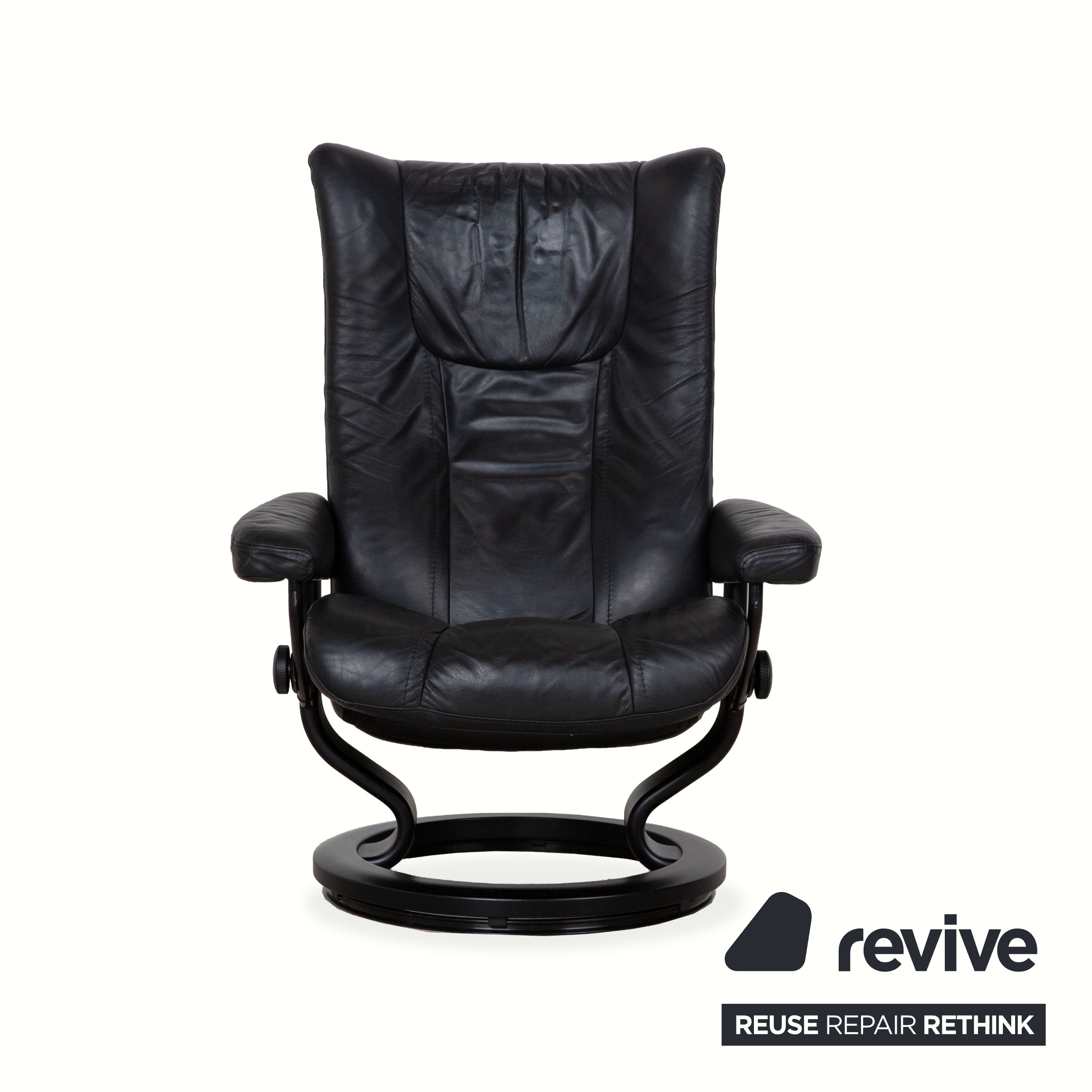 Fauteuil en cuir Stressless Wing noir avec fonction manuelle du tabouret
