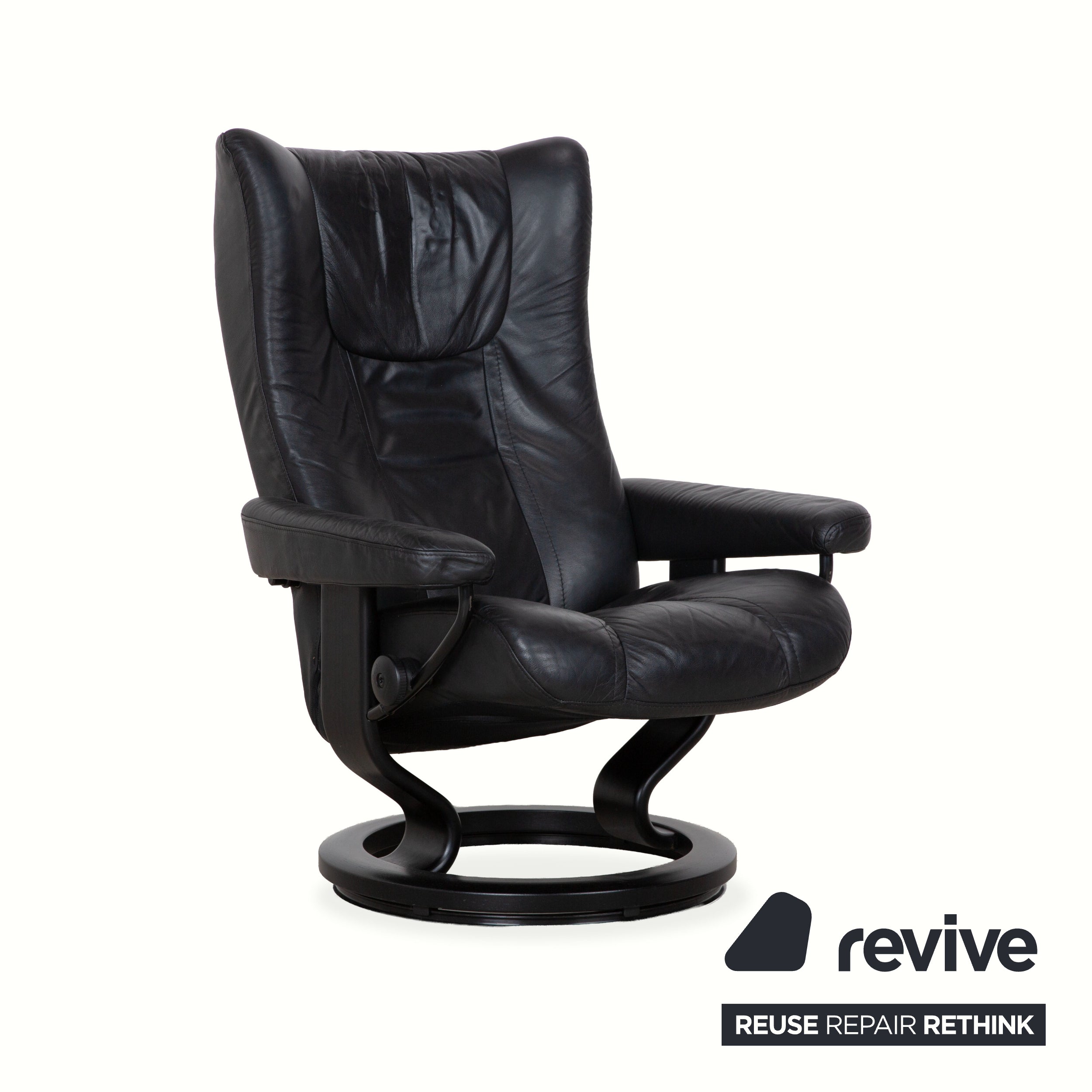 Fauteuil en cuir Stressless Wing noir avec fonction manuelle du tabouret