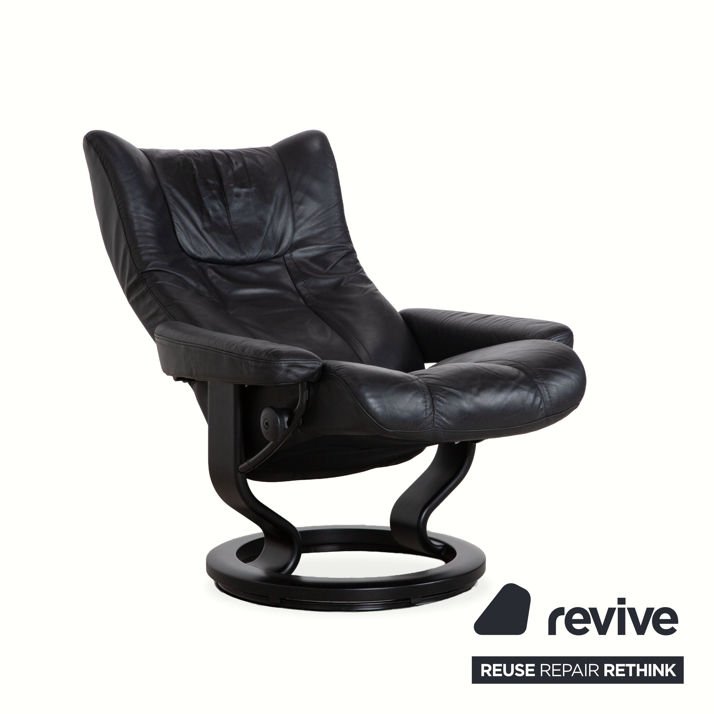 Fauteuil en cuir Stressless Wing noir avec fonction manuelle du tabouret