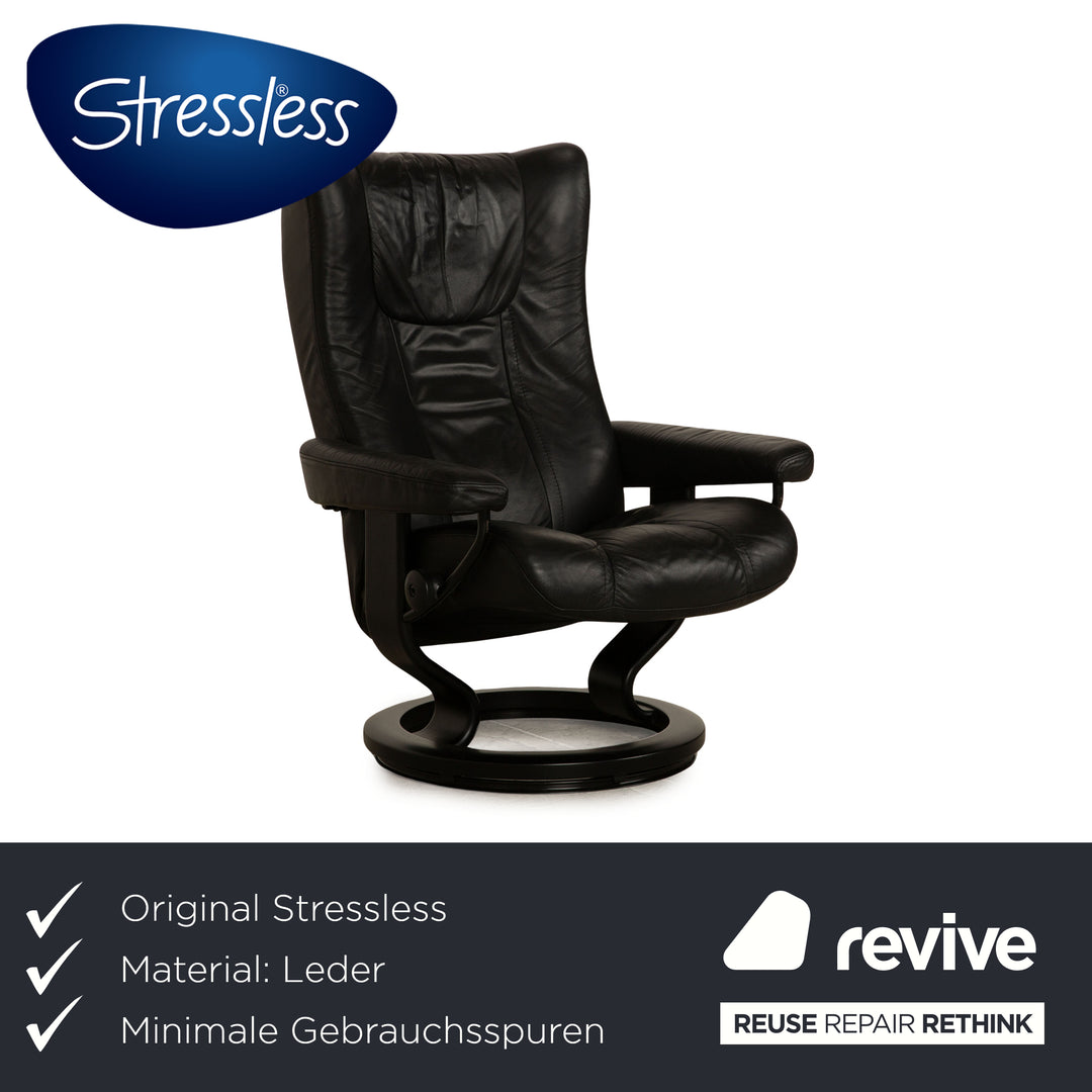 Stressless Wing Leather Armchair Black incl. Stool manual function