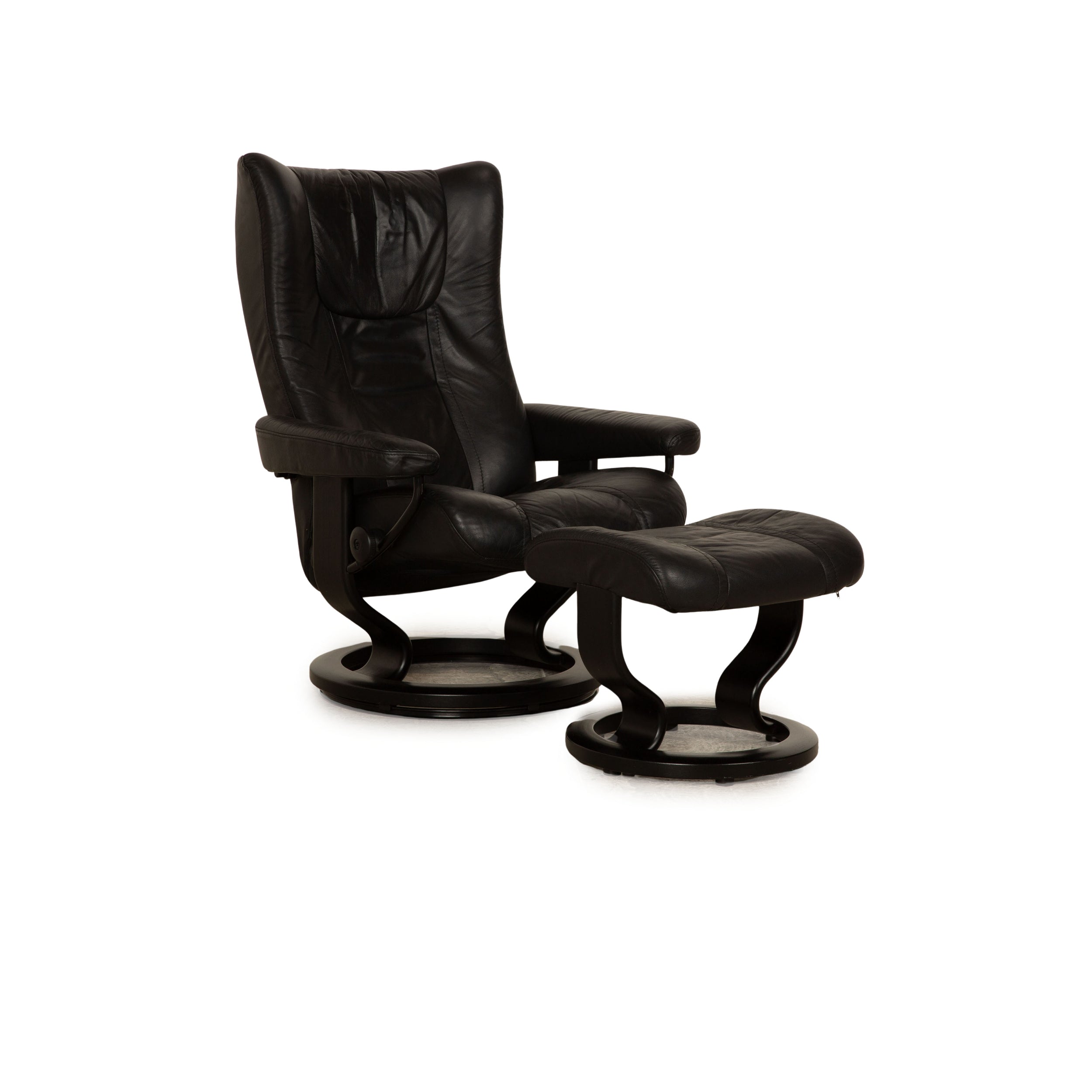 Stressless Wing Leder Sessel Schwarz inkl. Hocker manuelle Funktion