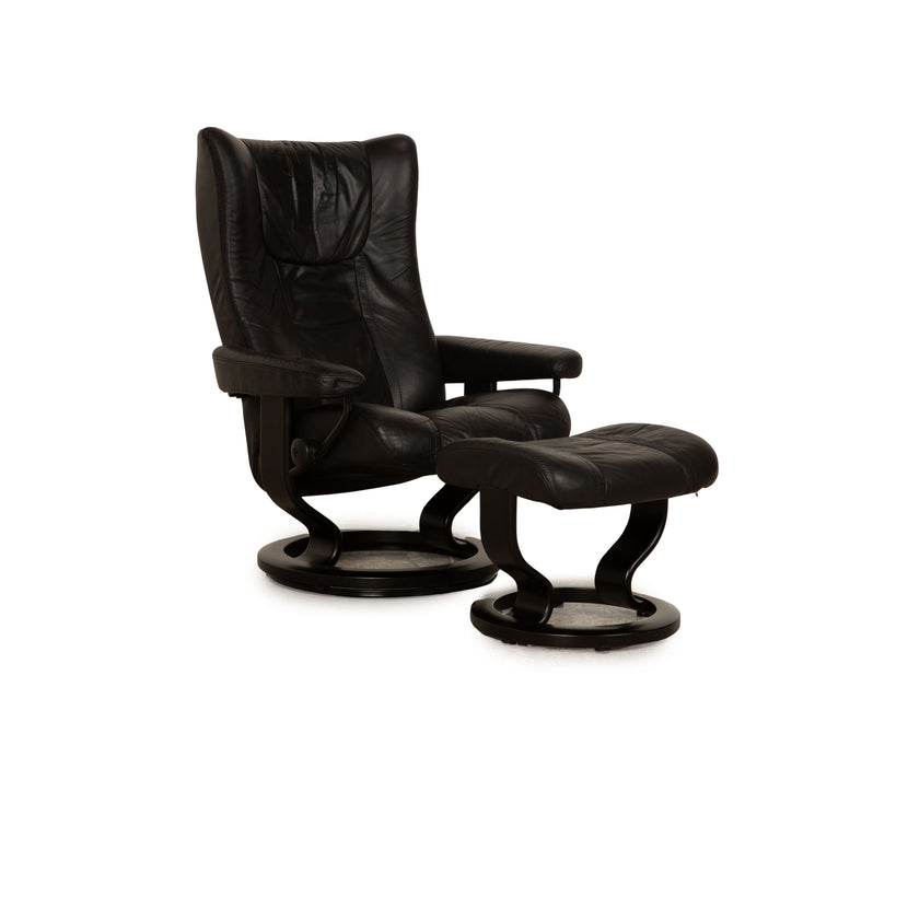 Stressless Wing Leather Armchair Black incl. Stool manual function