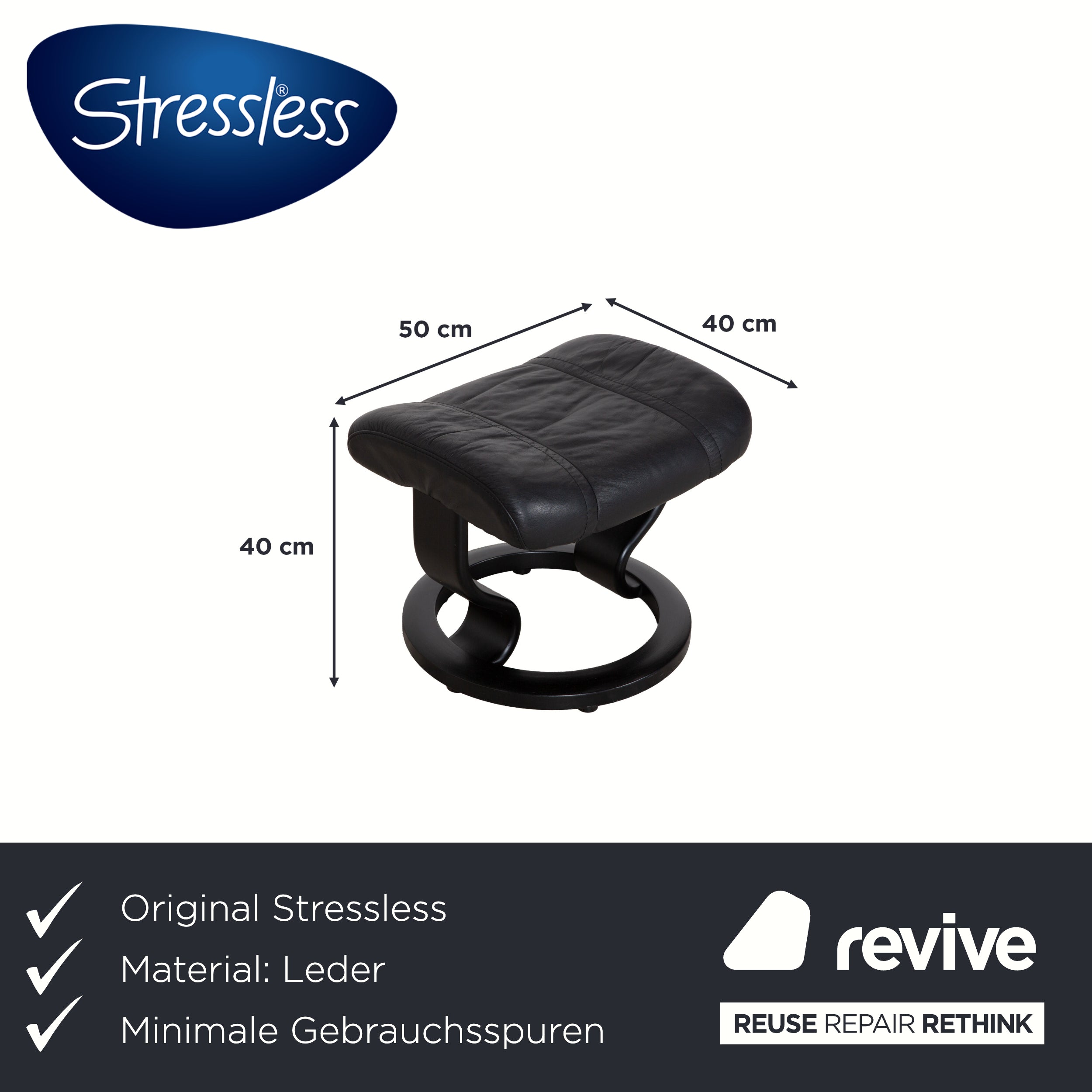 Fauteuil en cuir Stressless Wing noir avec fonction manuelle du tabouret