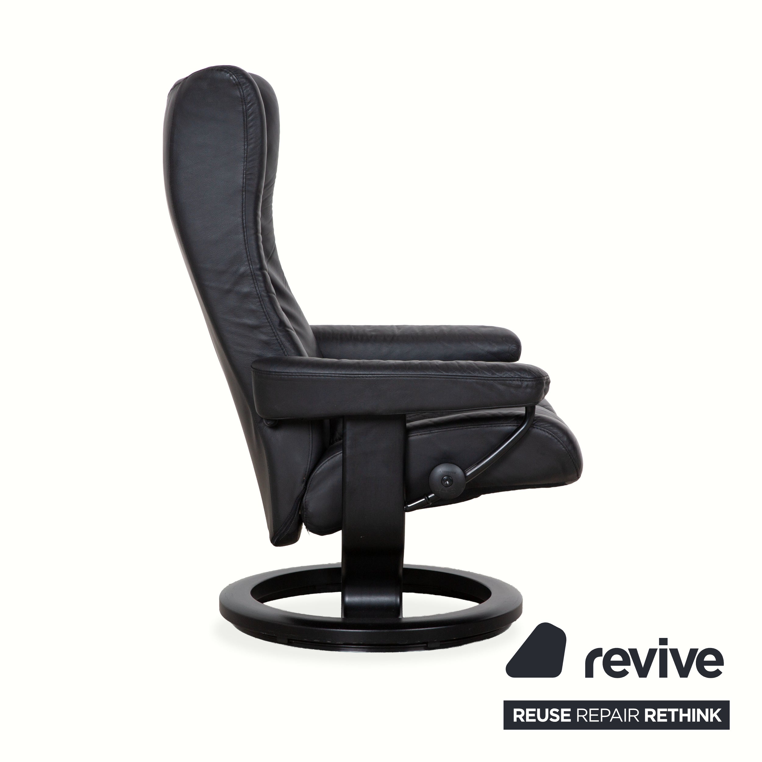 Fauteuil en cuir Stressless Wing noir avec fonction manuelle du tabouret