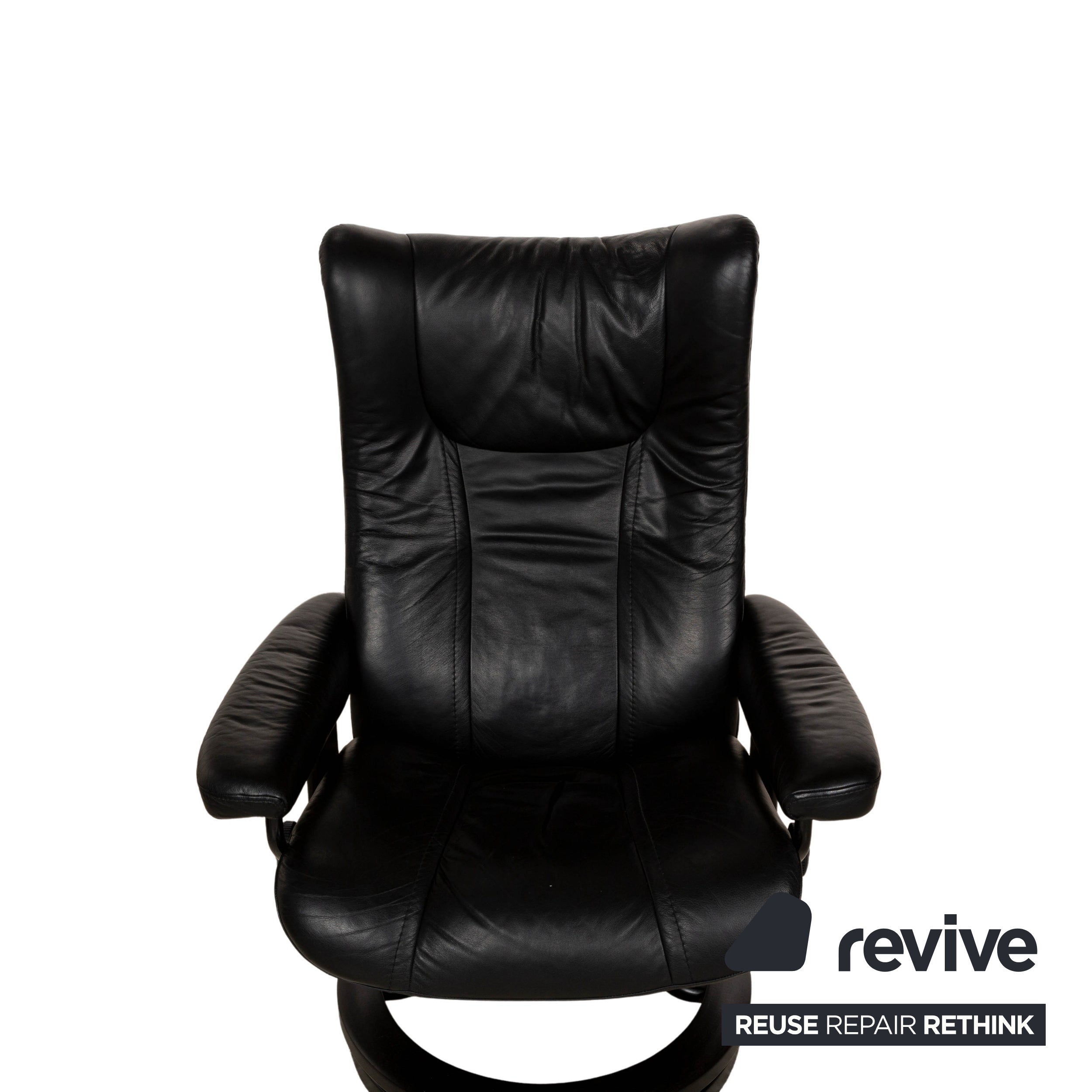 Fauteuil en cuir Stressless Wing noir fonction manuelle avec tabouret