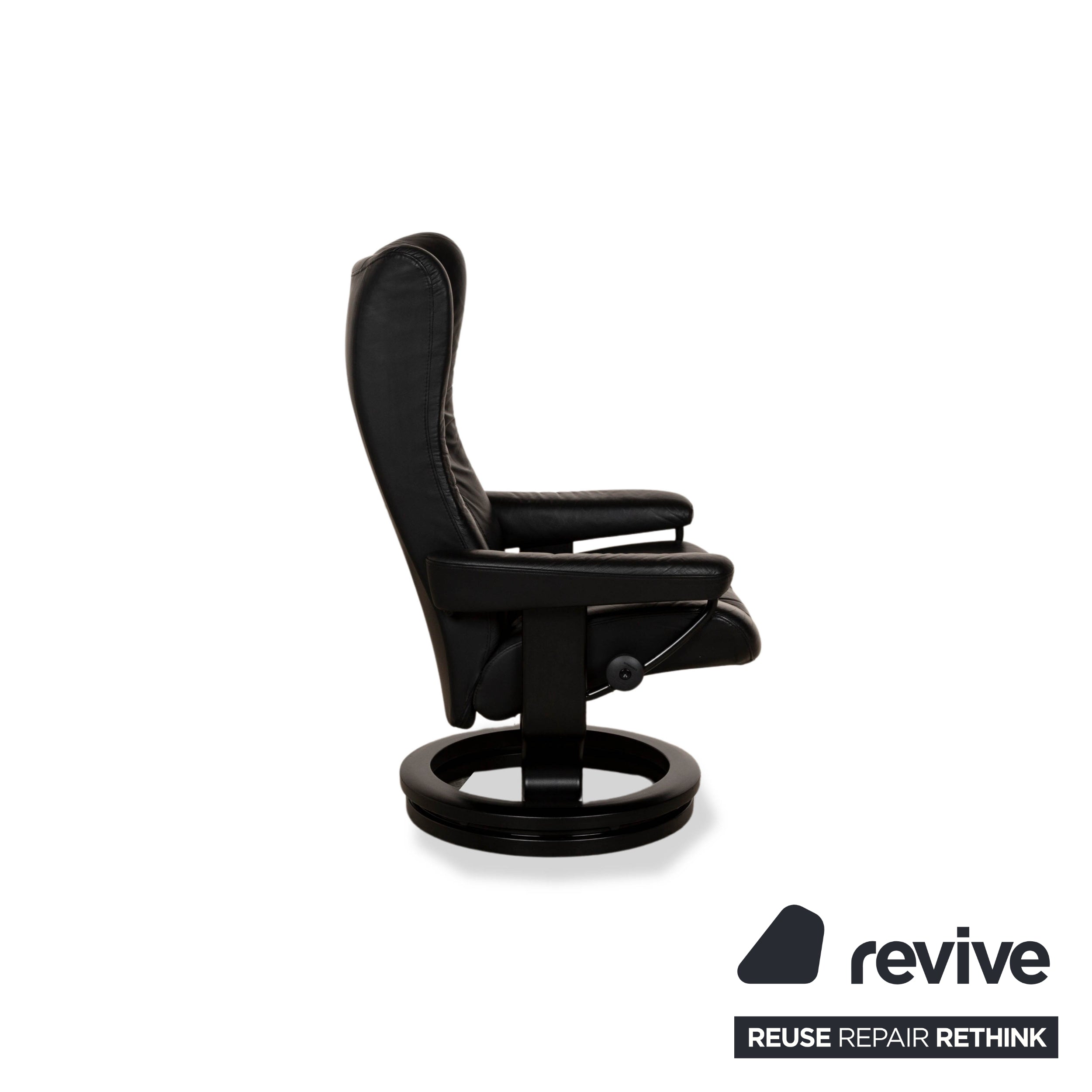 Fauteuil en cuir Stressless Wing noir fonction manuelle avec tabouret