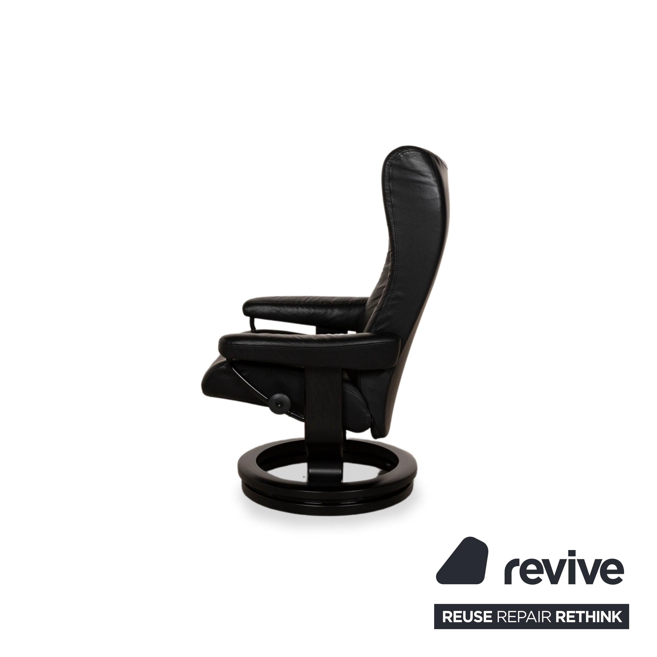 Fauteuil en cuir Stressless Wing noir fonction manuelle avec tabouret