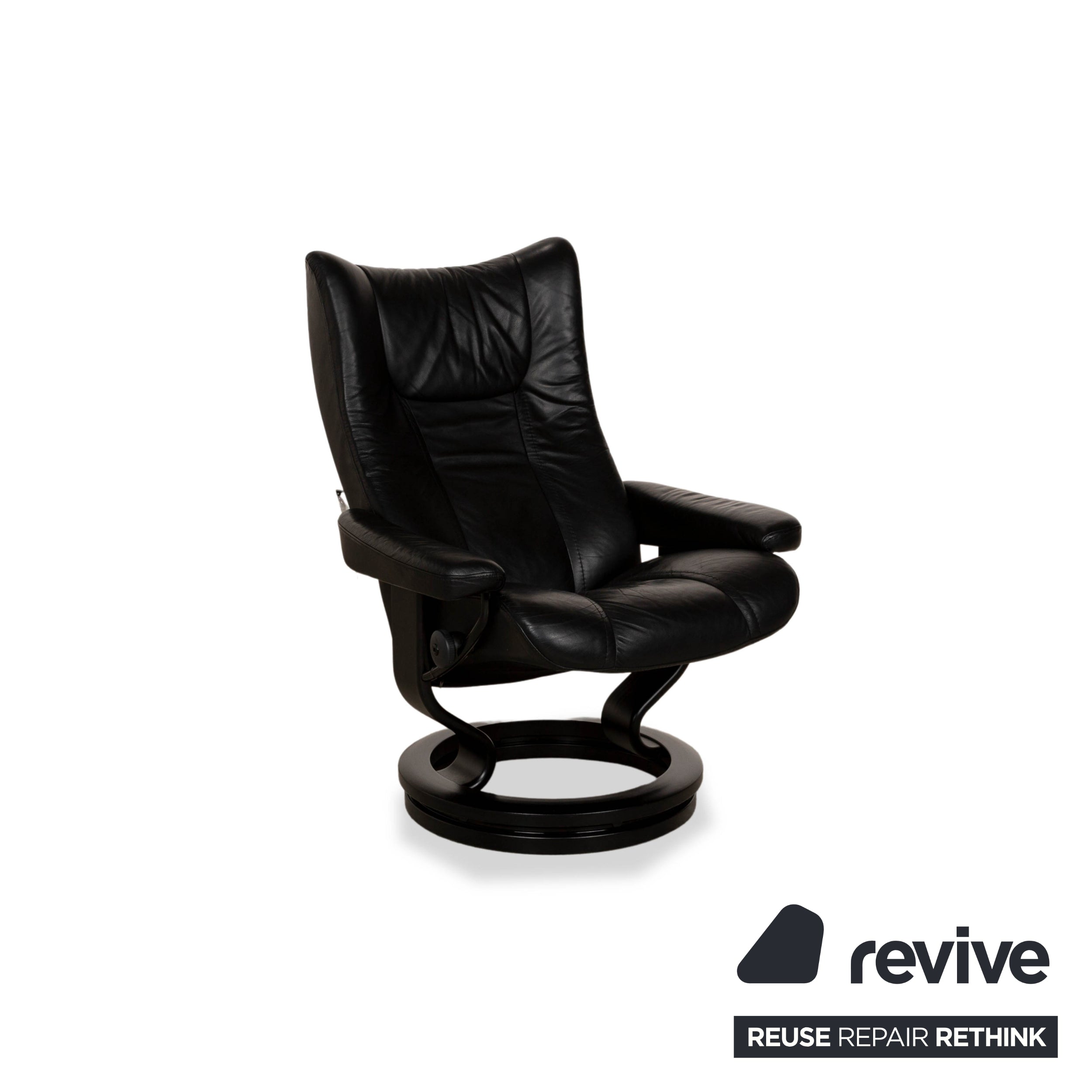 Fauteuil en cuir Stressless Wing noir fonction manuelle avec tabouret