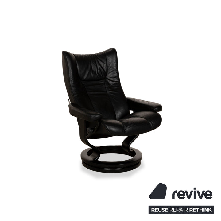 Stressless Wing Leder Sessel Schwarz manuelle Funktion inkl. Hocker