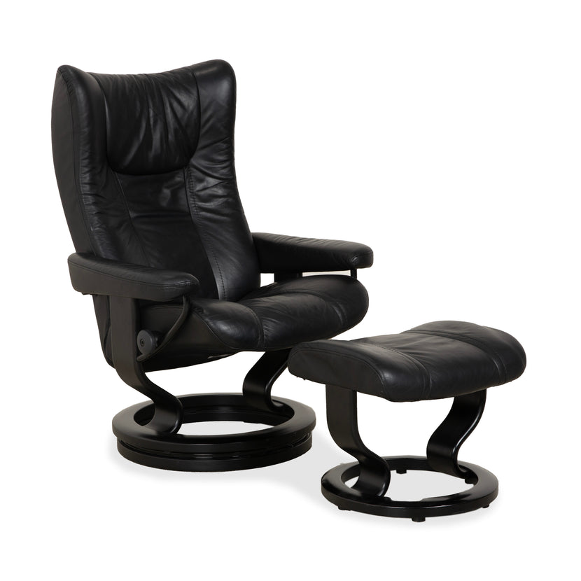 Stressless Wing Leather Armchair Black manual function incl. stool
