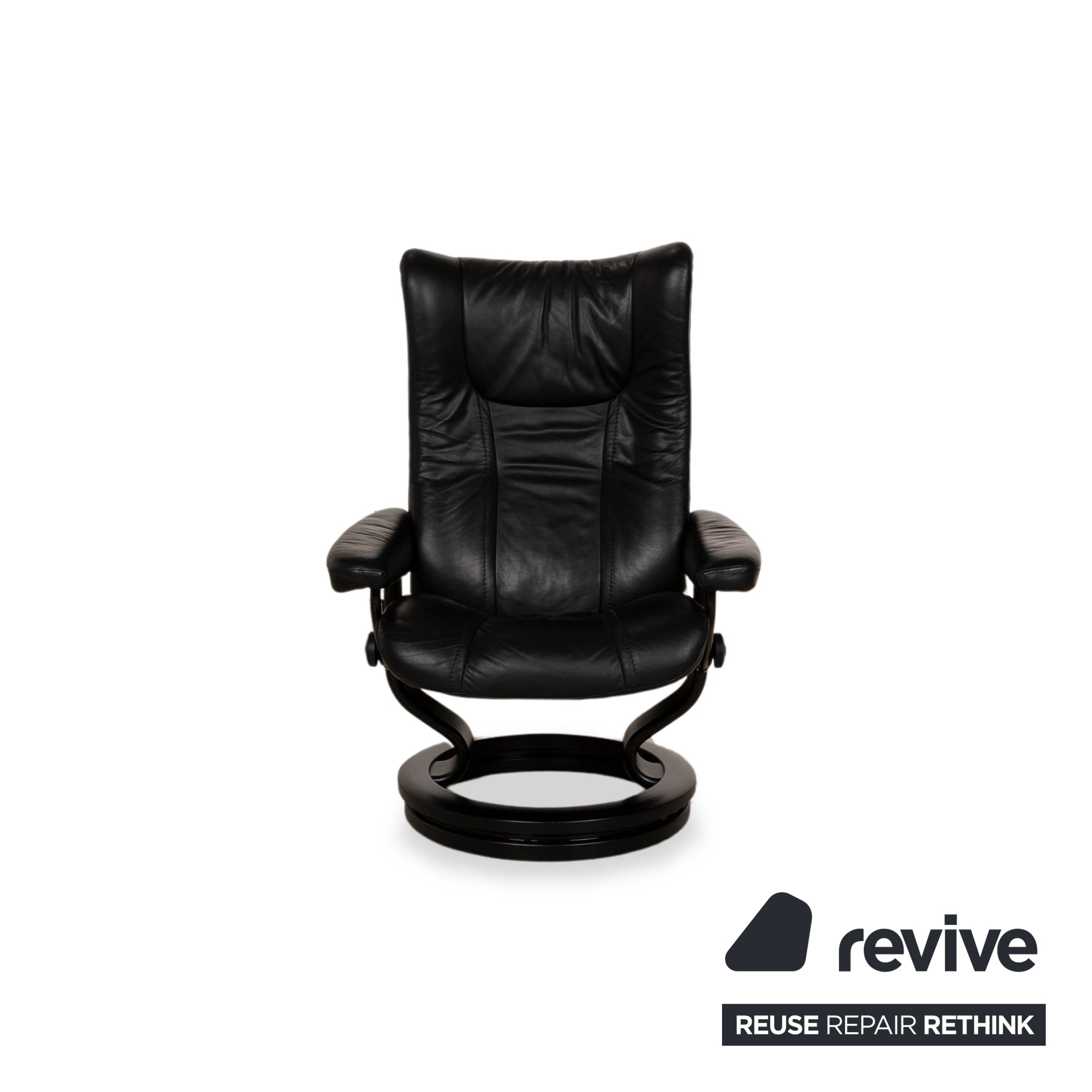 Fauteuil en cuir Stressless Wing noir fonction manuelle avec tabouret