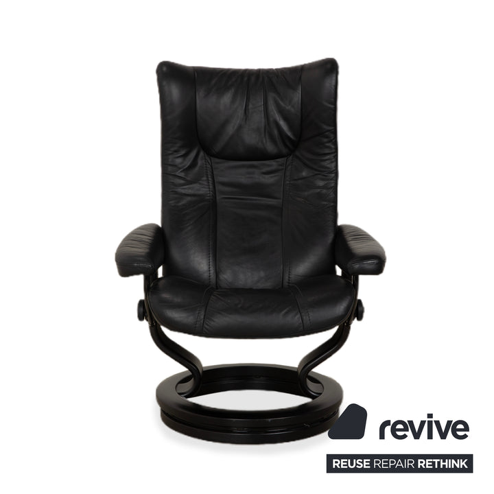 Stressless Wing Leder Sessel Schwarz manuelle Funktion inkl. Hocker