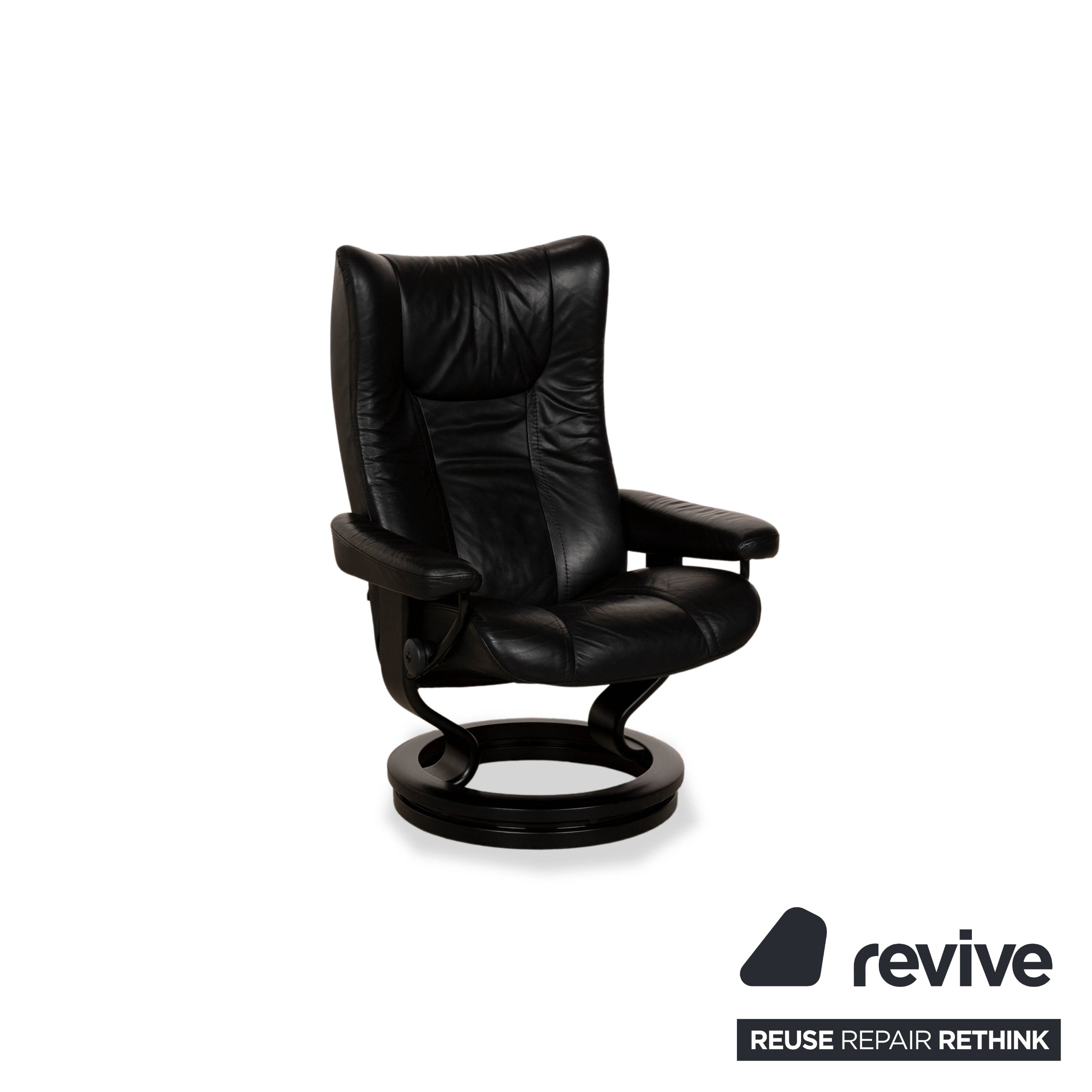 Fauteuil en cuir Stressless Wing noir fonction manuelle avec tabouret