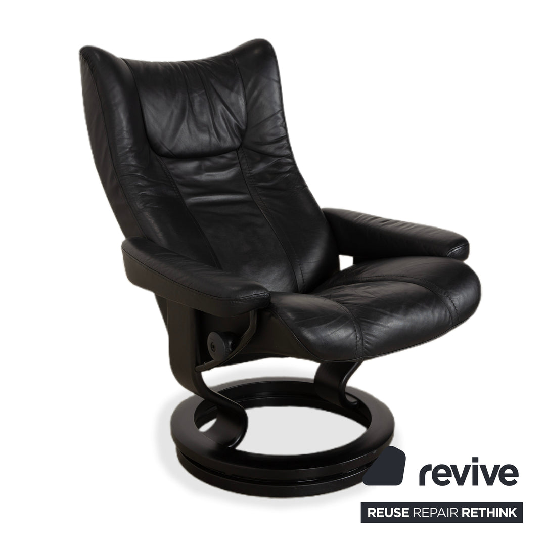 Stressless Wing Leder Sessel Schwarz manuelle Funktion inkl. Hocker