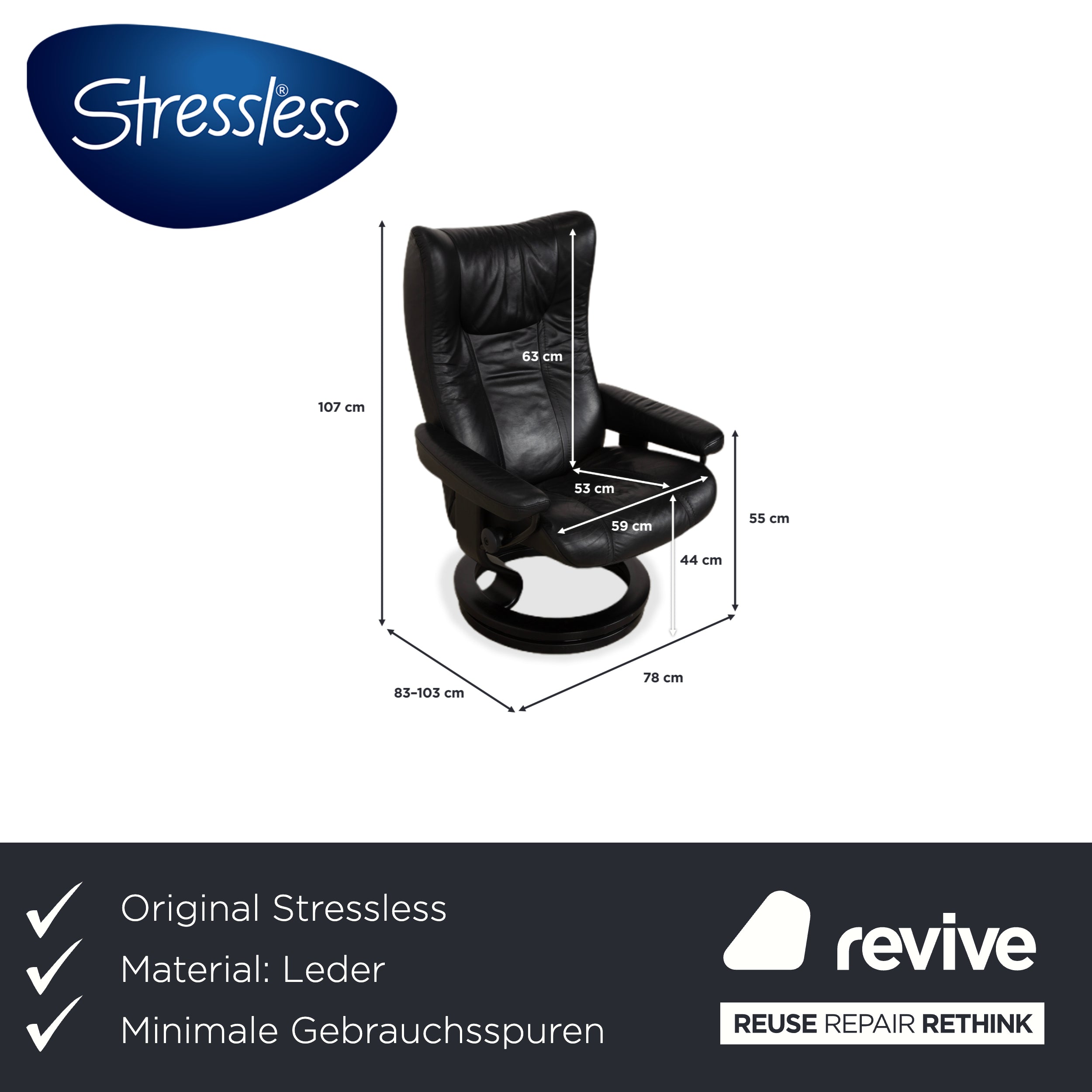Stressless Wing Leather Armchair Black manual function incl. stool