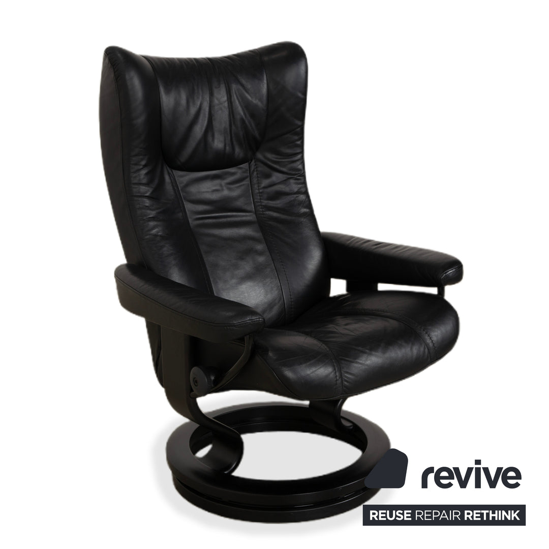 Stressless Wing Leder Sessel Schwarz manuelle Funktion inkl. Hocker