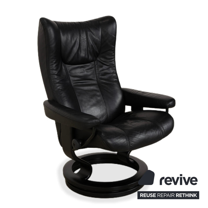Stressless Wing Leder Sessel Schwarz manuelle Funktion inkl. Hocker
