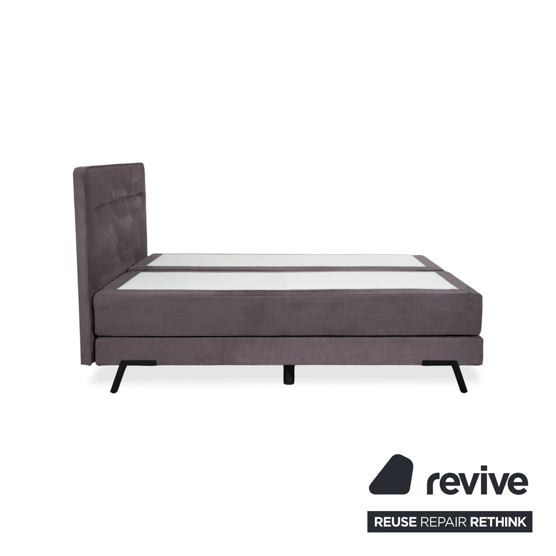 Swiss Sense Home Stoff Bett Grau Boxspring inkl. Hocker mit Stauraum + Nachtschrank 160 x 200 cm