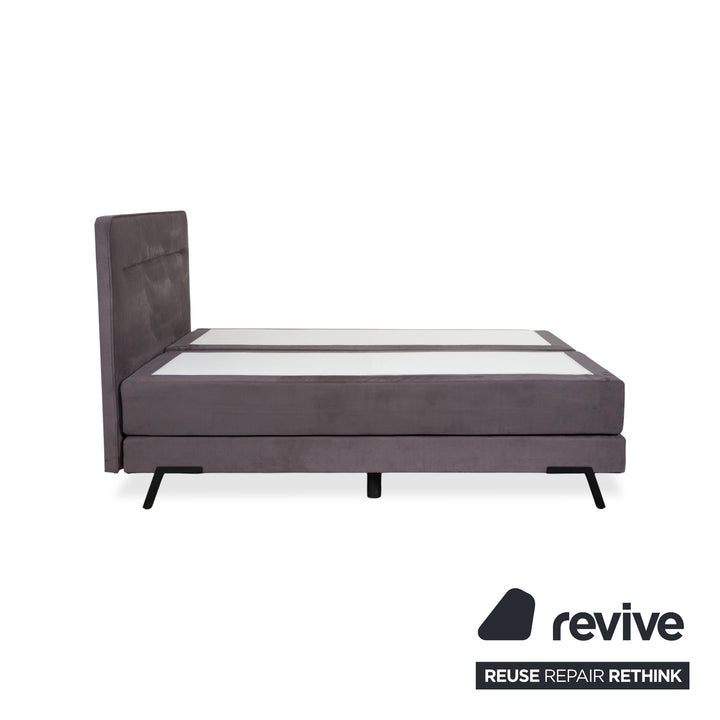 Swiss Sense Home Stoff Bett Grau Boxspring inkl. Hocker mit Stauraum + Nachtschrank 160 x 200 cm