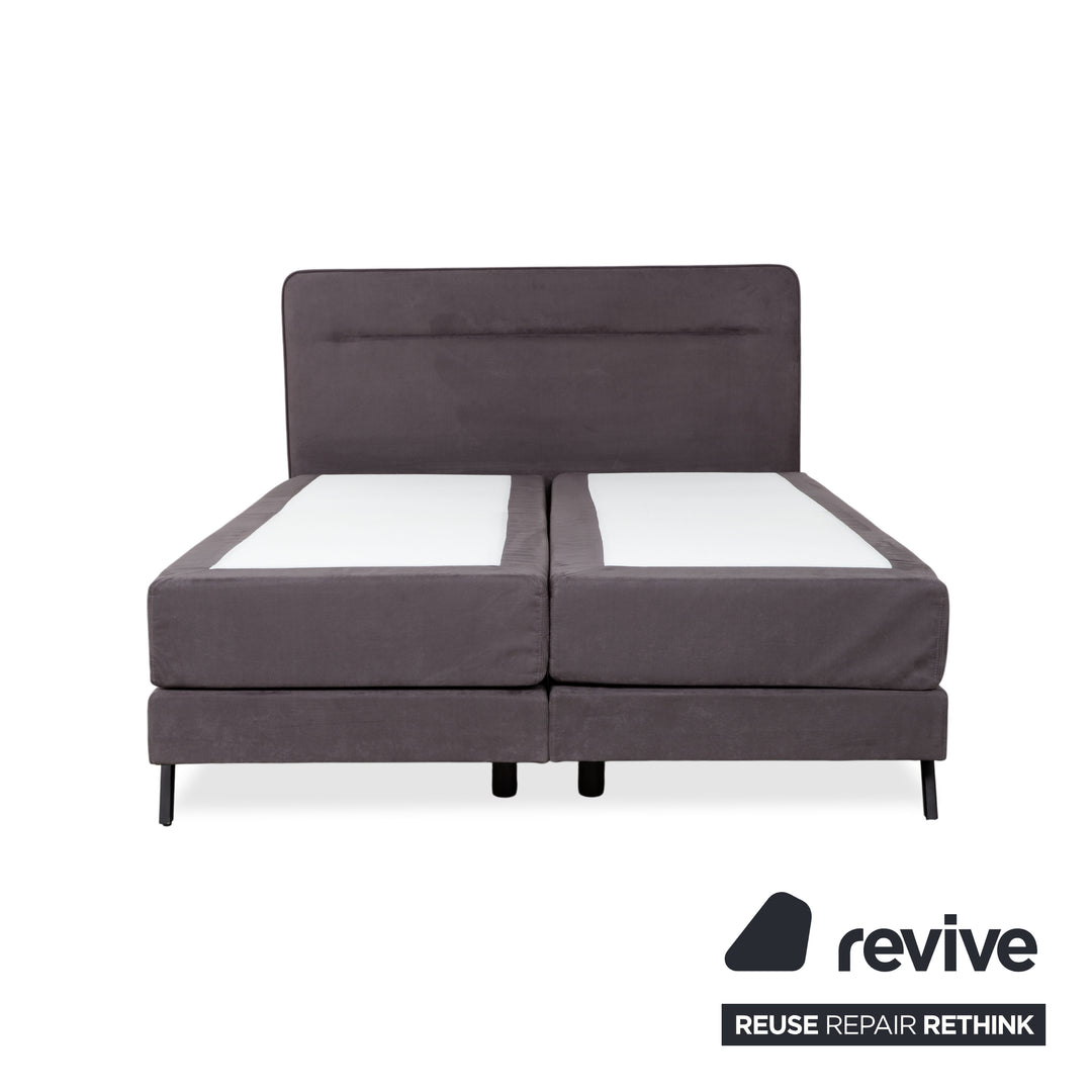 Swiss Sense Home Stoff Bett Grau Boxspring inkl. Hocker mit Stauraum + Nachtschrank 160 x 200 cm