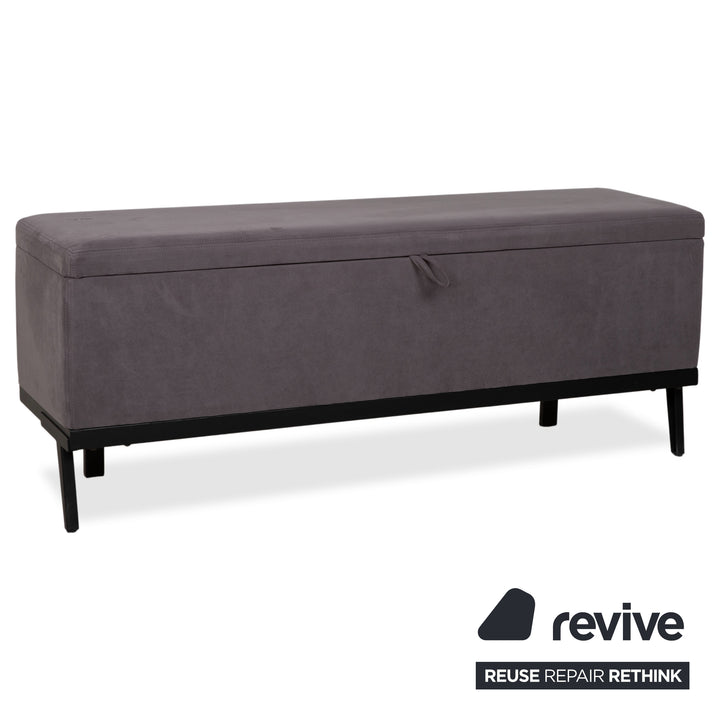 Swiss Sense Home Stoff Bett Grau Boxspring inkl. Hocker mit Stauraum + Nachtschrank 160 x 200 cm