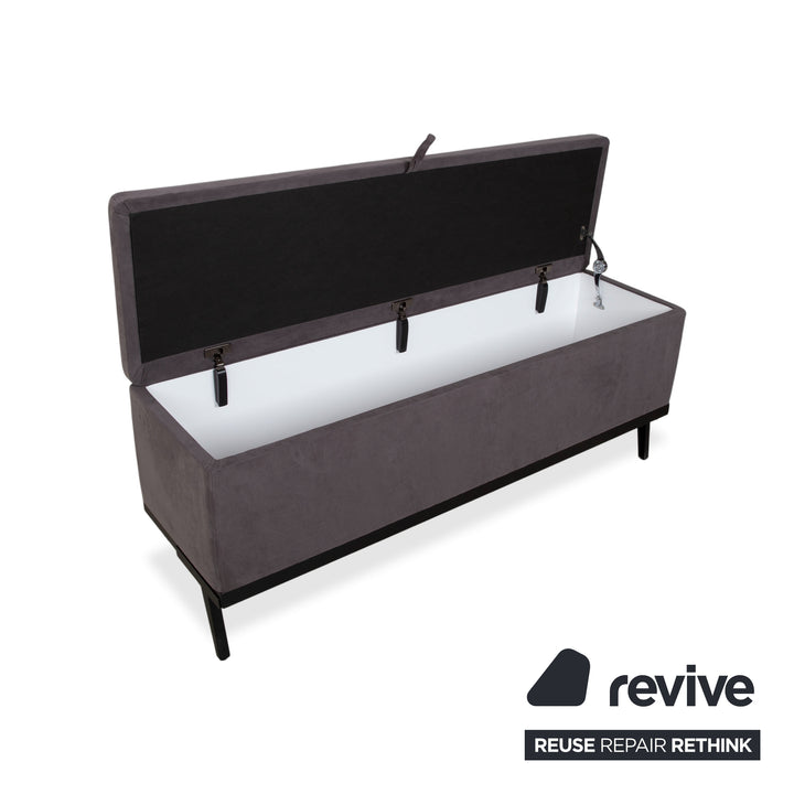 Swiss Sense Home Fabric Bed Grey Box Spring incl. Ottoman with Storage + Nightstand 160 x 200 cm