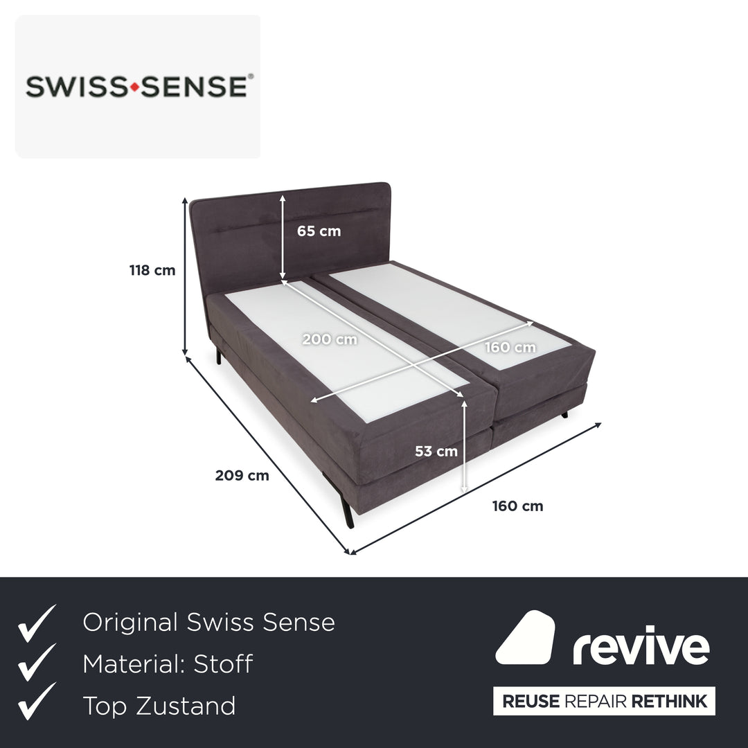 Swiss Sense Home Fabric Bed Grey Box Spring incl. Ottoman with Storage + Nightstand 160 x 200 cm
