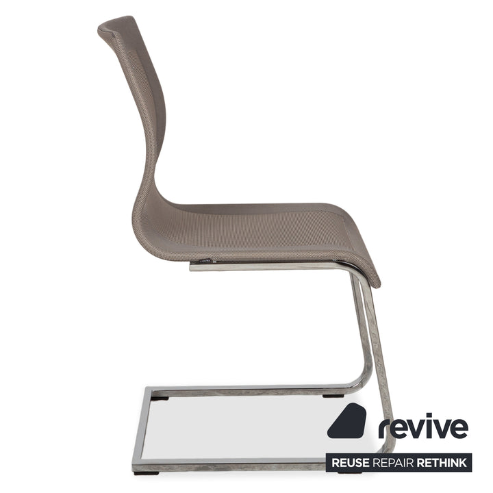 Team 7 Magnum Knitted Fabric Set of 4 Chairs Cloth Chrome Grey Beige