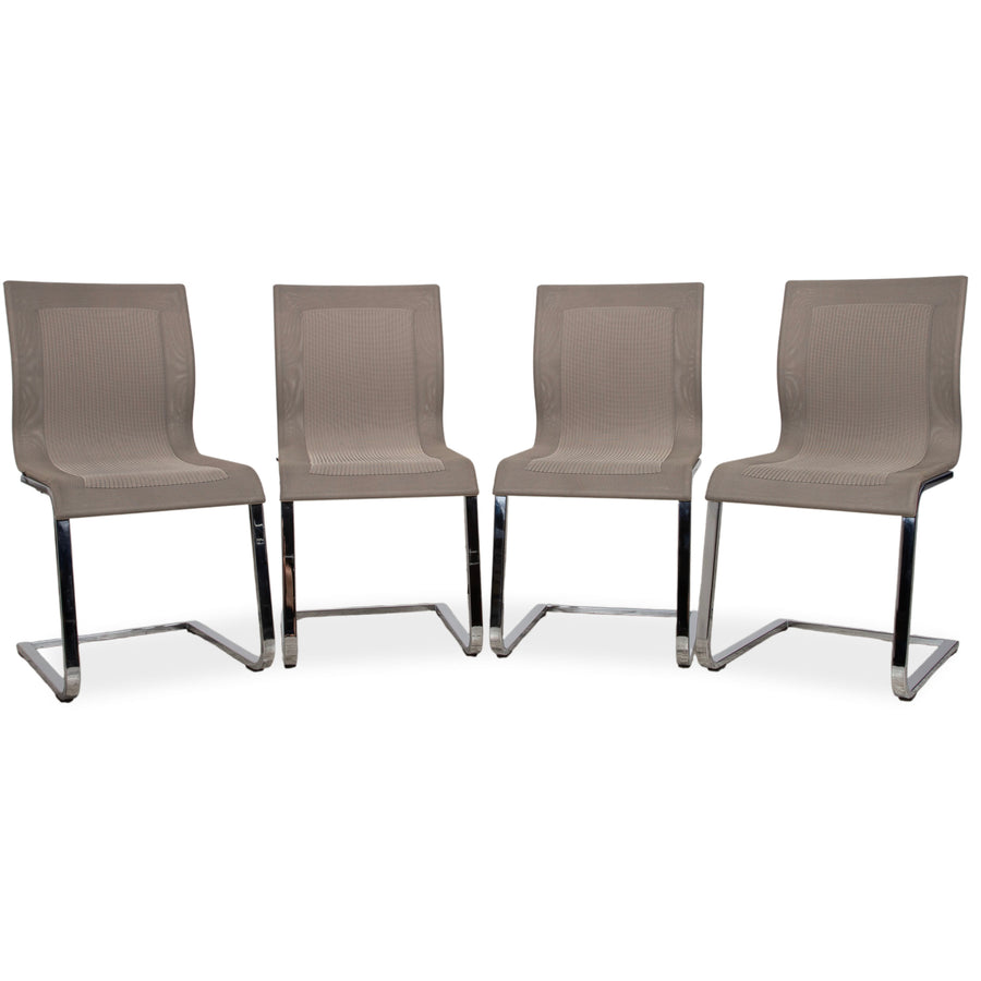 Team 7 Magnum Knitted Fabric Set of 4 Chairs Cloth Chrome Grey Beige