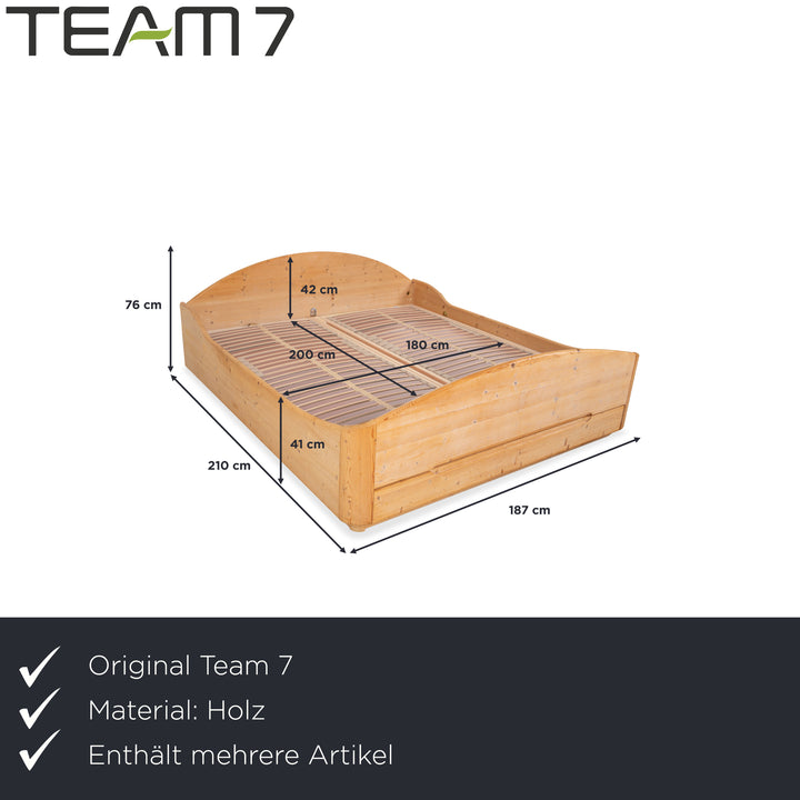 Team7 wooden bed with 2 nightstands, brown, 180x200 cm, manual function