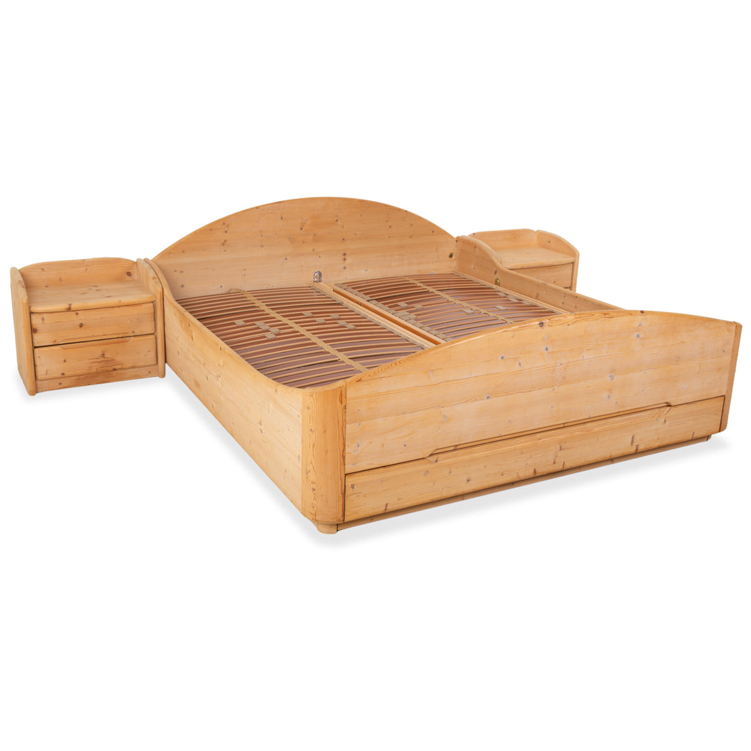 Team7 wooden bed with 2 nightstands, brown, 180x200 cm, manual function