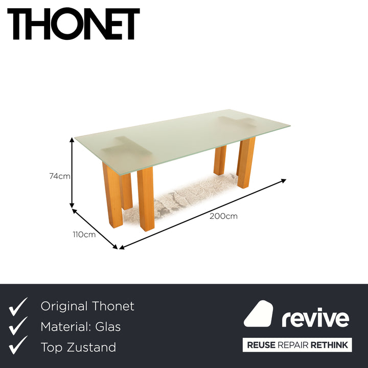 Thonet glass dining table brown beech 200 x 110 cm