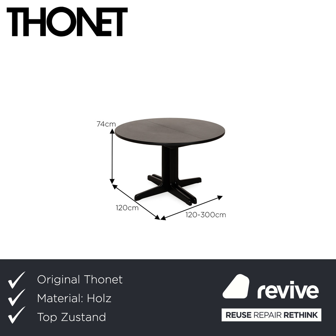 Thonet Wooden Table Black Extension Function Solid Wood 120-300 x 120 x 74 cm