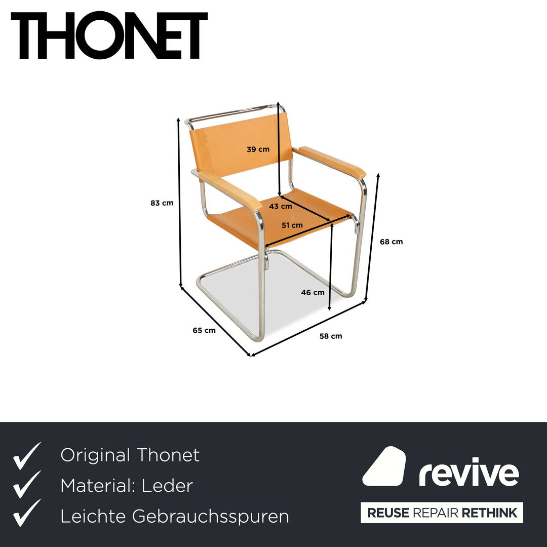 Chaise cantilever en cuir Thonet S 34 marron cognac jaune