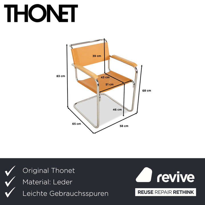 Chaise cantilever en cuir Thonet S 34 marron cognac jaune