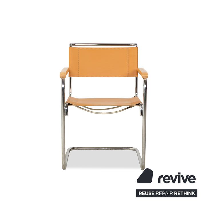 Chaise cantilever en cuir Thonet S 34 marron cognac jaune