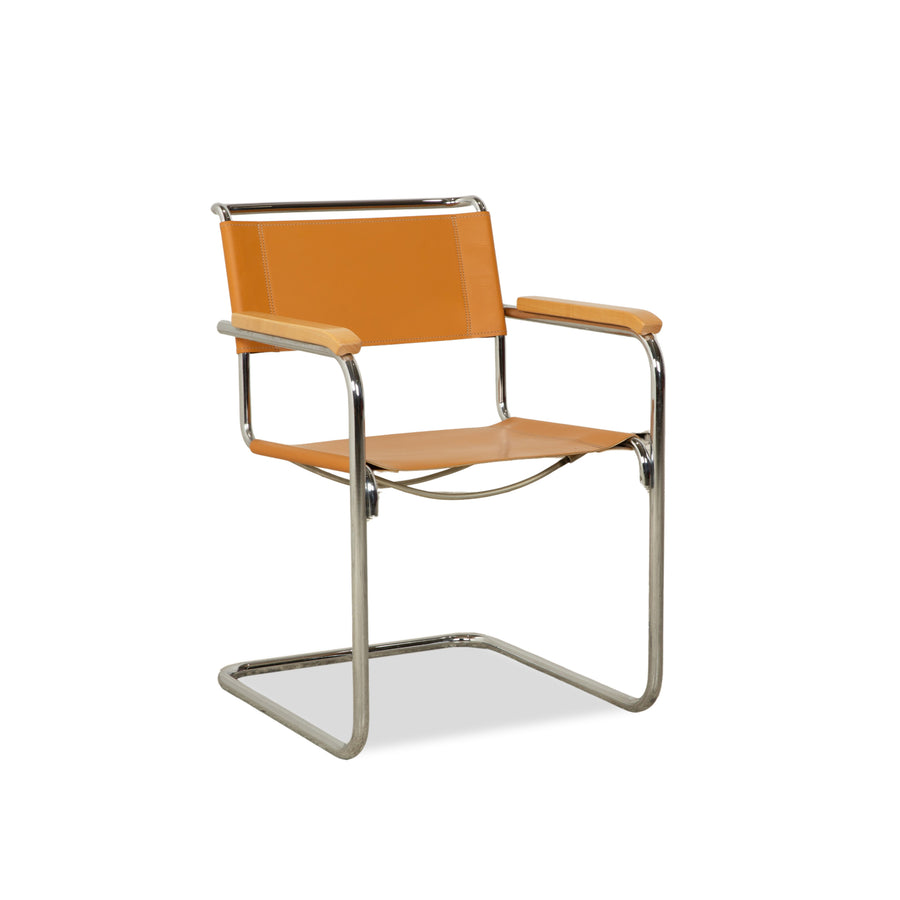 Chaise cantilever en cuir Thonet S 34 marron cognac jaune
