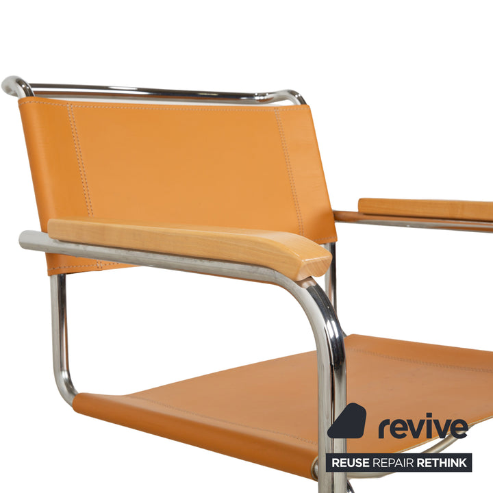 Chaise cantilever en cuir Thonet S 34 marron cognac jaune