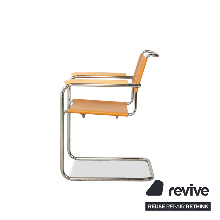 Chaise cantilever en cuir Thonet S 34 marron cognac jaune