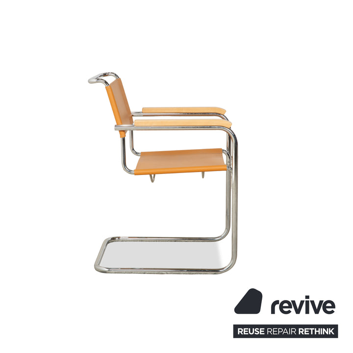 Chaise cantilever en cuir Thonet S 34 marron cognac jaune
