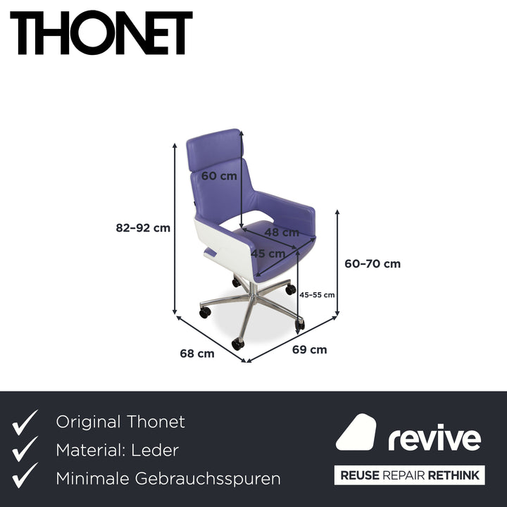Thonet S 845 Leder Stuhl Bürostuhl Weiß Lila manuelle Funktion