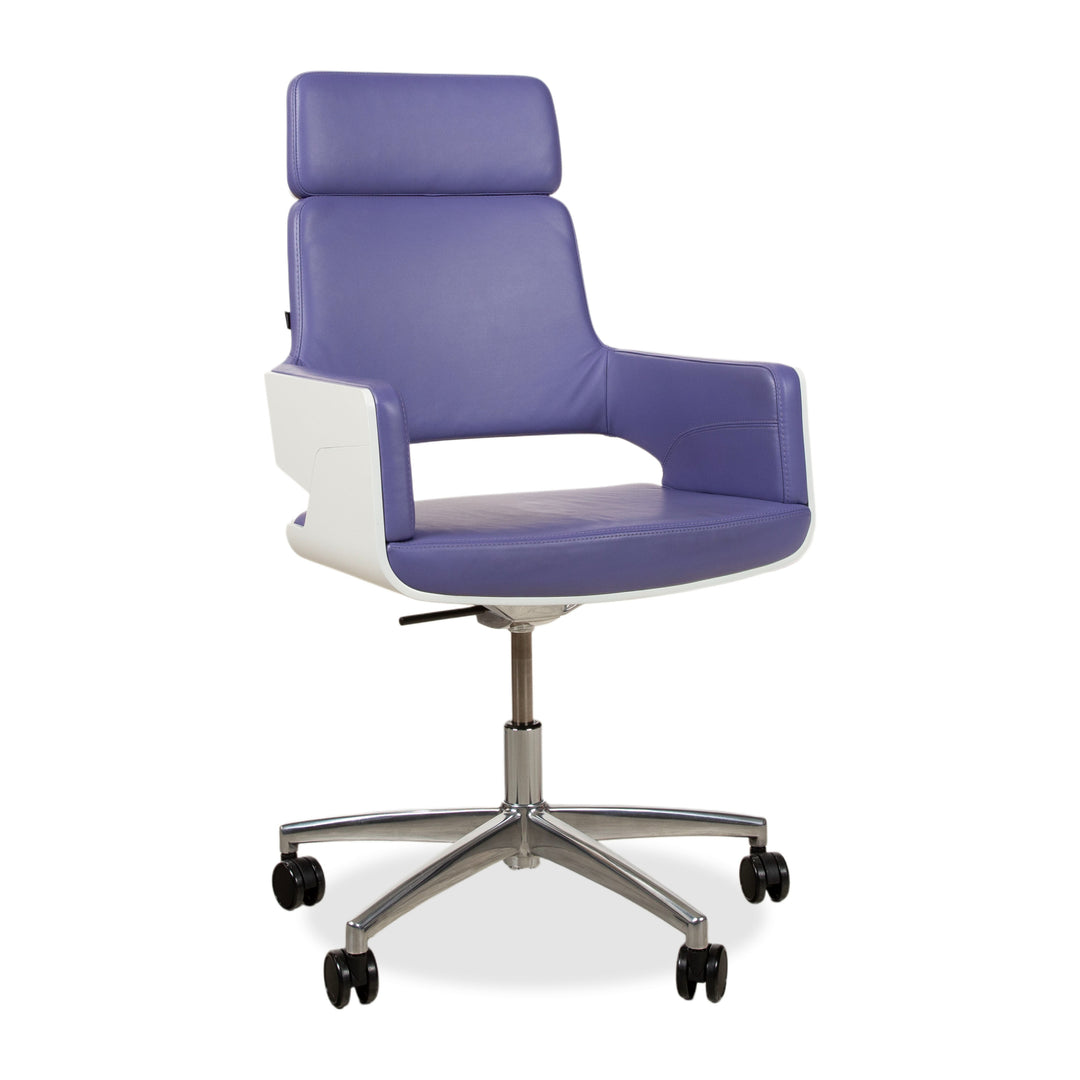 Thonet S 845 Leder Stuhl Bürostuhl Weiß Lila manuelle Funktion