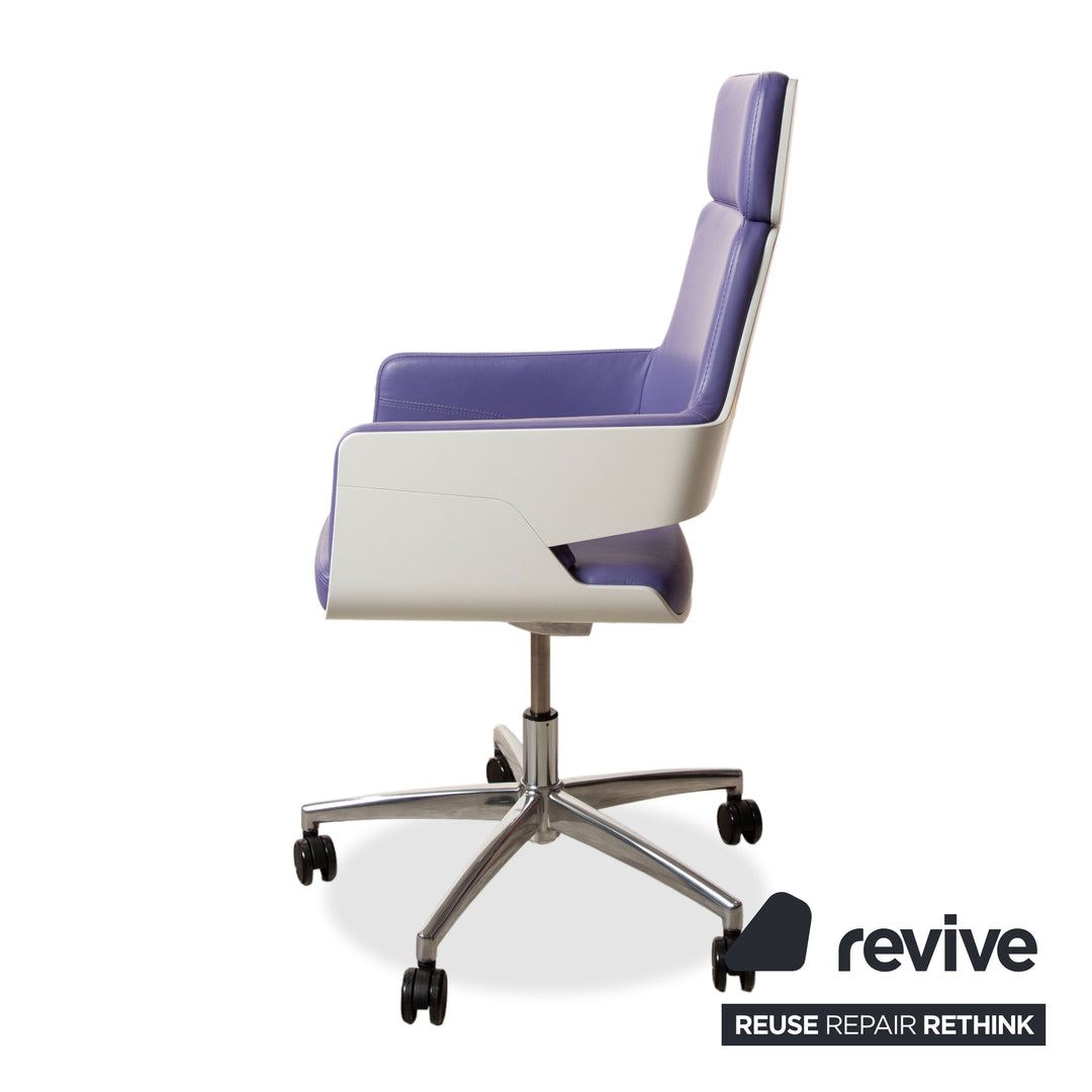 Thonet S 845 Leder Stuhl Bürostuhl Weiß Lila manuelle Funktion