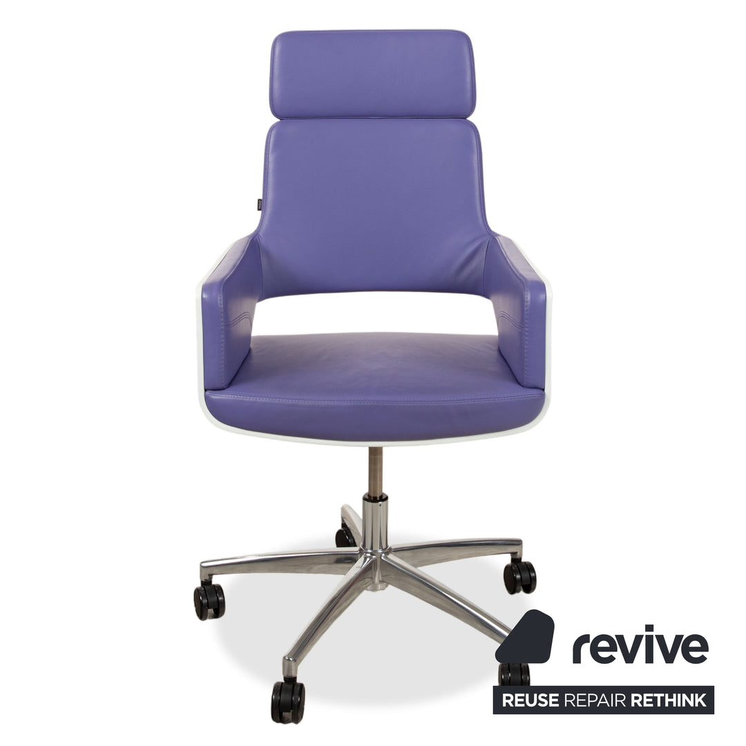 Thonet S 845 Leder Stuhl Bürostuhl Weiß Lila manuelle Funktion